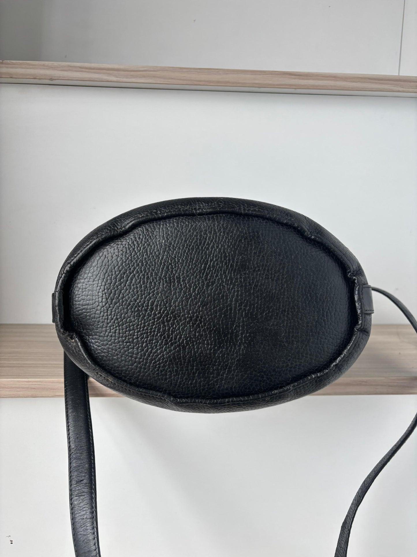 Authentic 1980s Christian Dior Black Pebbled Leather Bucket Bag