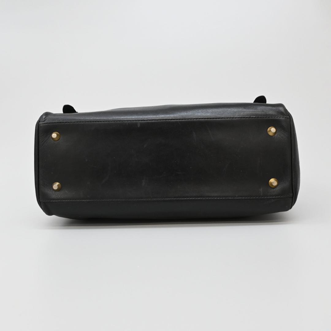 C H R I S T I A N D I O R Vintage CD Buckle Leather Structured Handbag Black