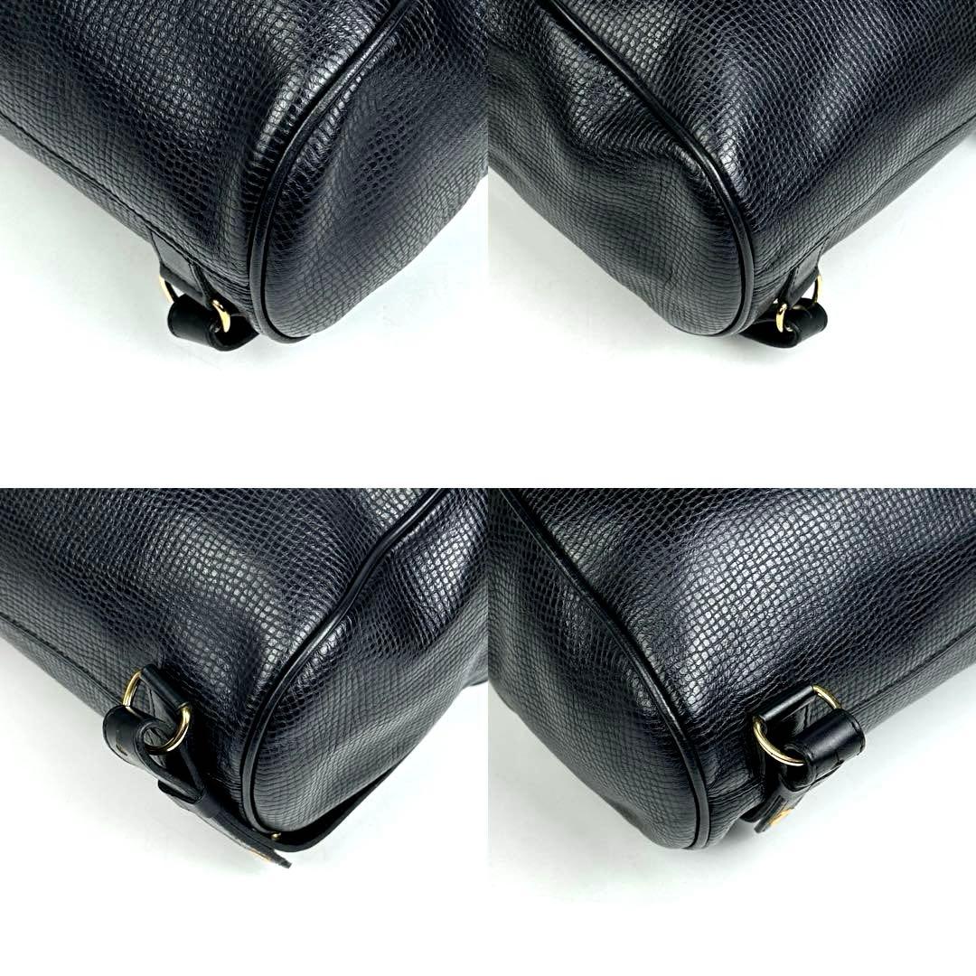 C H R I S T I A N D I O R Vintage Oval CD Logo Leather Drawstring Backpack Black