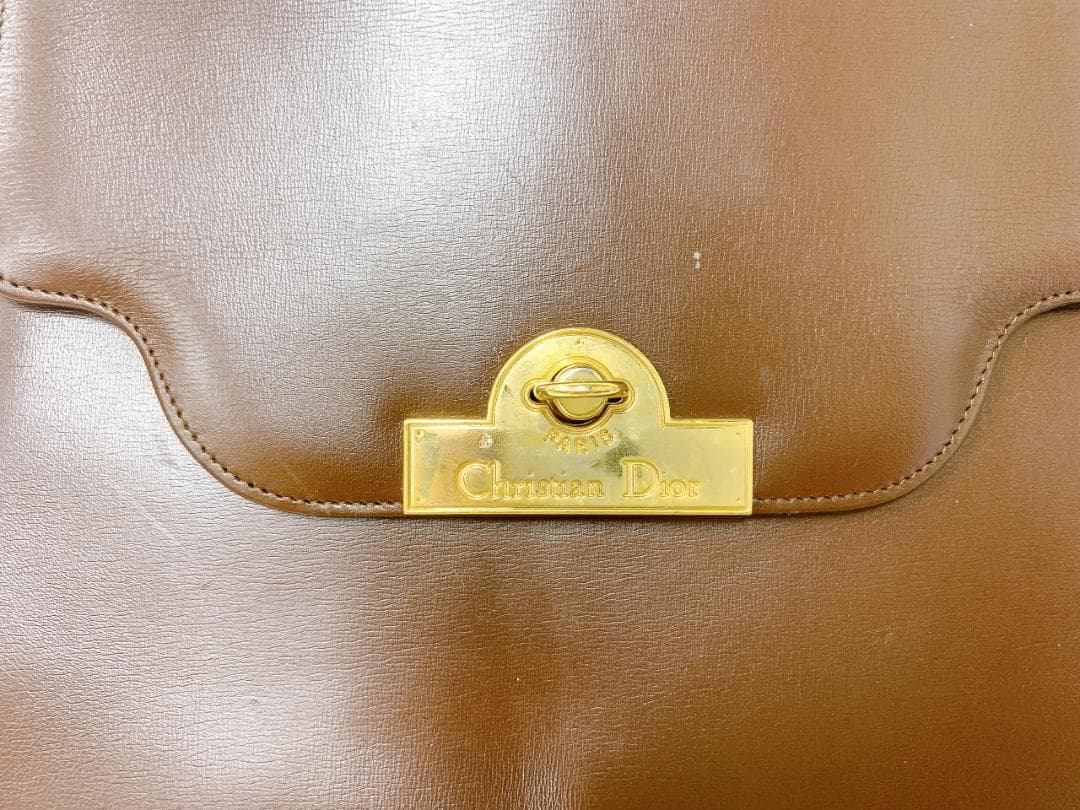 C H R I S T I A N D I O R Vintage Leather Top Handle Handbag Brown Made in France