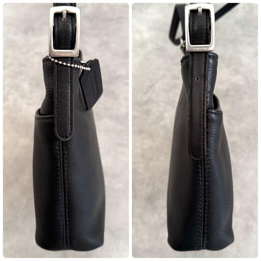 C O A C H Vintage Grained Leather Flap Shoulder Bag Black Silver Hardware USA Made