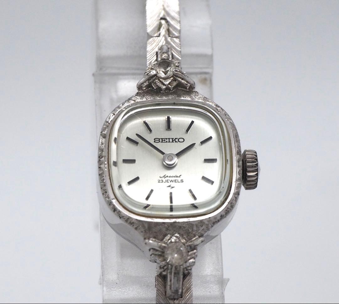 S E I K O Special Vintage Square 2P Diamond Manual Winding Watch 1140-3030
