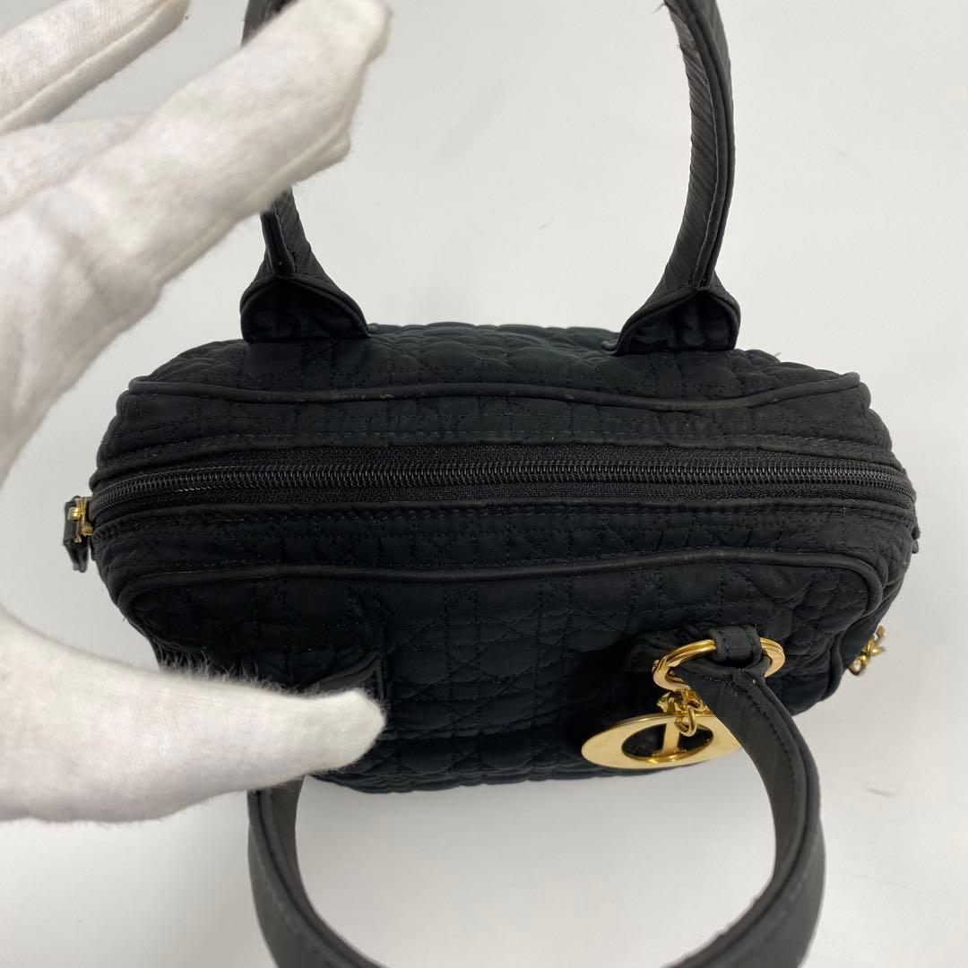 C H R I S T I A N D I O R Lady Dior Cannage Quilted Nylon Handbag Black Red 21cm