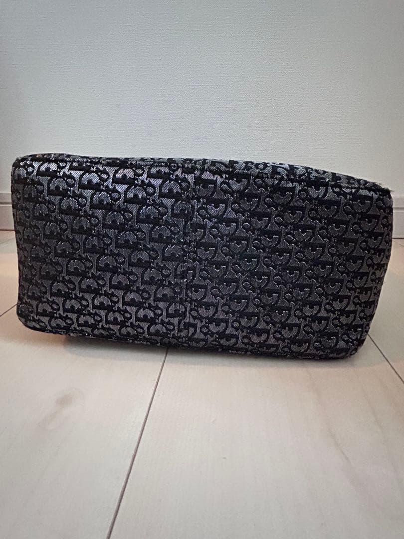 C H R I S T I A N D I O R Vintage Monogram Canvas Leather Tote Bag Black Grey