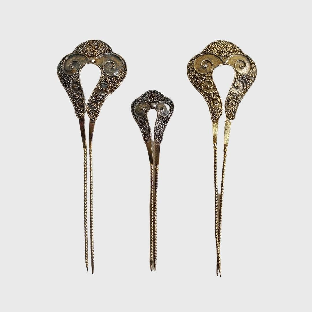 Vintage Silver Hairpin Set (3 Pcs)