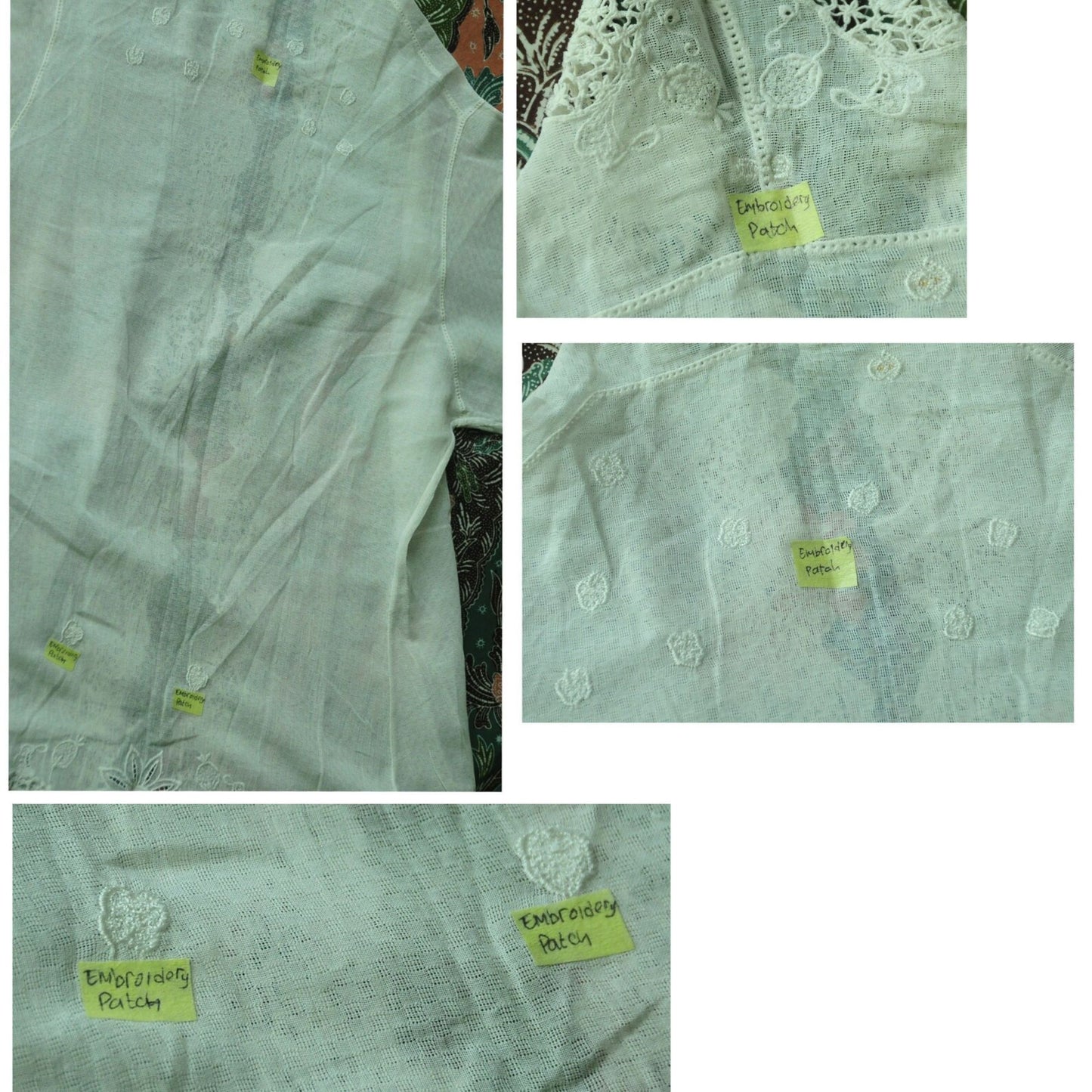 Vintage Broken White Indonesian Kebaya with Checkered Pattern and Dutch Lace Embroidery