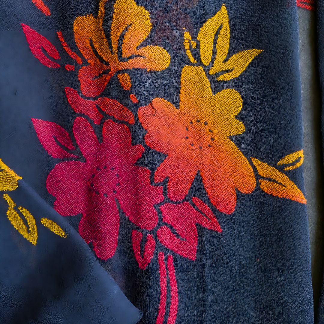 Vintage Navy Kebaya Kutubaru Orange Flower Print