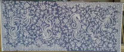 Antique Batik Tulis Tiga Negeri Kelengan – Blue & White Peacock Floral Motif – Hand-Drawn Indonesian Vintage Textile
