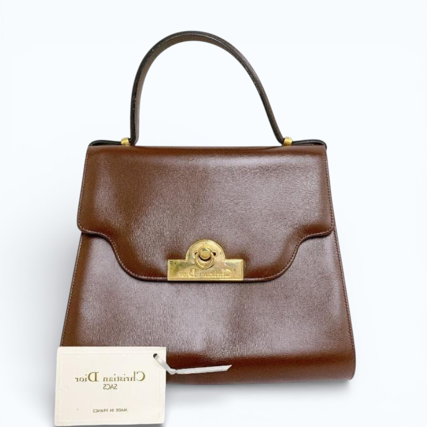 C H R I S T I A N D I O R Vintage Leather Top Handle Handbag Brown Made in France