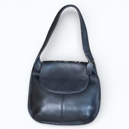 C O A C H Vintage 9029 Ergo Flap Leather Shoulder Bag Black USA Made