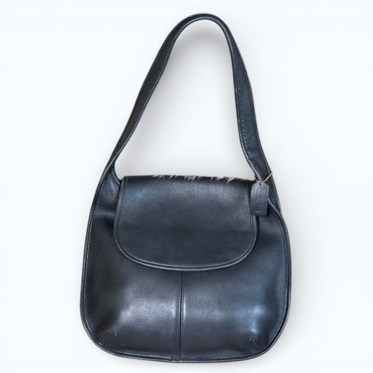 C O A C H Vintage 9029 Ergo Flap Leather Shoulder Bag Black USA Made