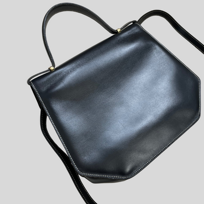 Vintage/Preloved Authentic Christian Dior Black Hexagonal Top Handle Crossbody Two Ways Leather Bag – Rare & On Sale!