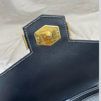 Vintage/Preloved Authentic Christian Dior Black Hexagonal Top Handle Crossbody Two Ways Leather Bag – Rare & On Sale!