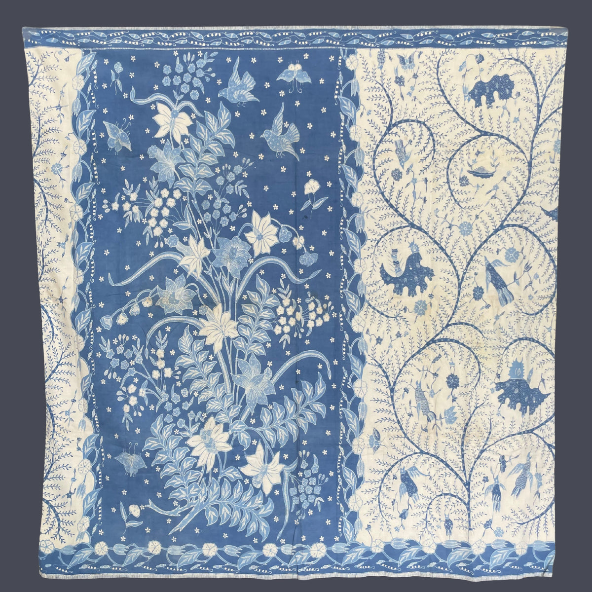 Vintage 1950s White & Blue Batik Sarong