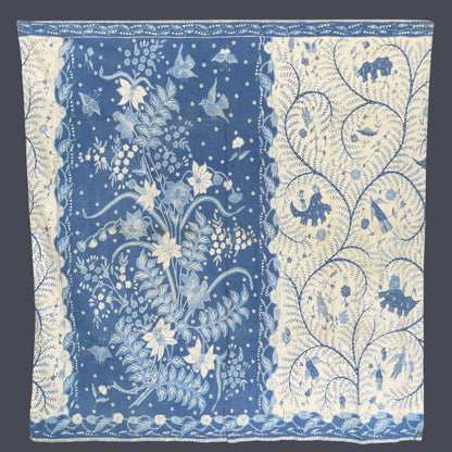 Vintage 1950s White & Blue Batik Sarong