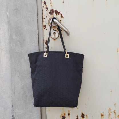 Authentic Gucci Vintage GG Canvas Tote Bag - Black