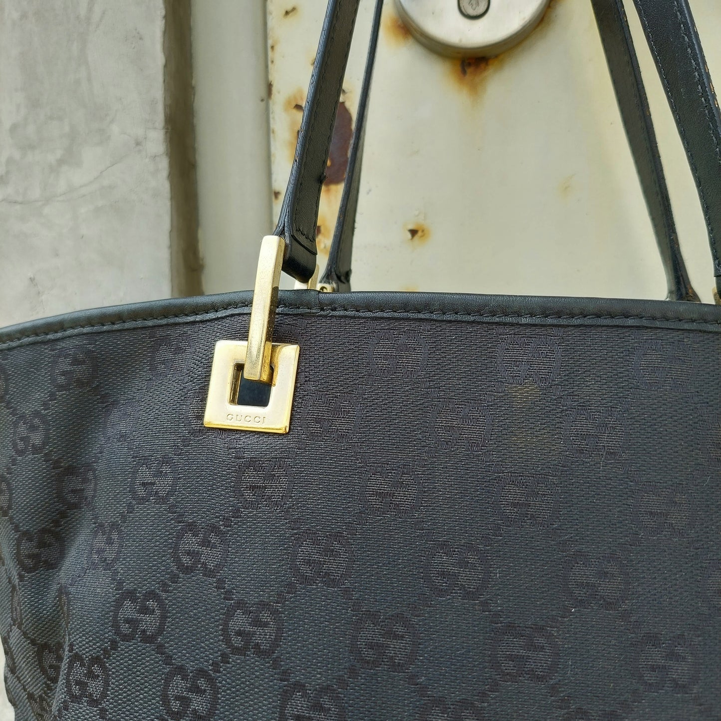 Authentic Gucci Vintage GG Canvas Tote Bag - Black