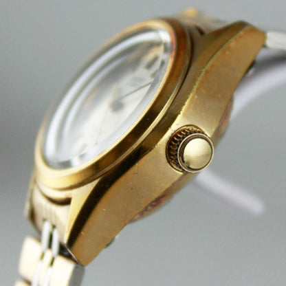 S E I K O 2205-0691 Vintage Ladies Automatic Watch Gold-Tone Bezel 17J