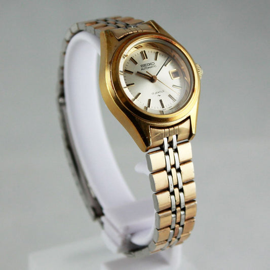 S E I K O 2205-0691 Vintage Ladies Automatic Watch Gold-Tone Bezel 17J