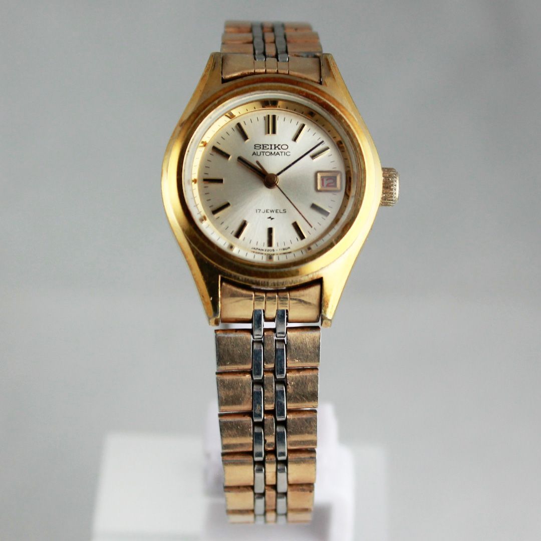 S E I K O 2205-0691 Vintage Ladies Automatic Watch Gold-Tone Bezel 17J