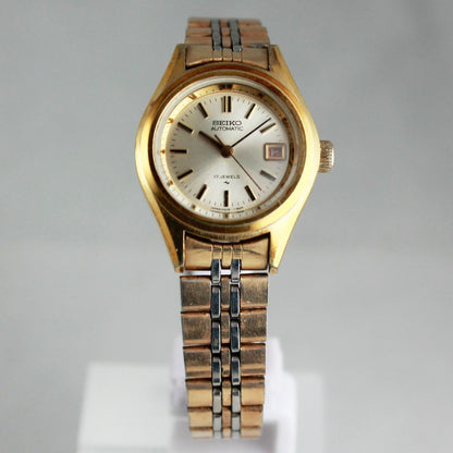 S E I K O 2205-0691 Vintage Ladies Automatic Watch Gold-Tone Bezel 17J