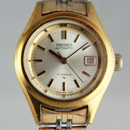 S E I K O 2205-0691 Vintage Ladies Automatic Watch Gold-Tone Bezel 17J