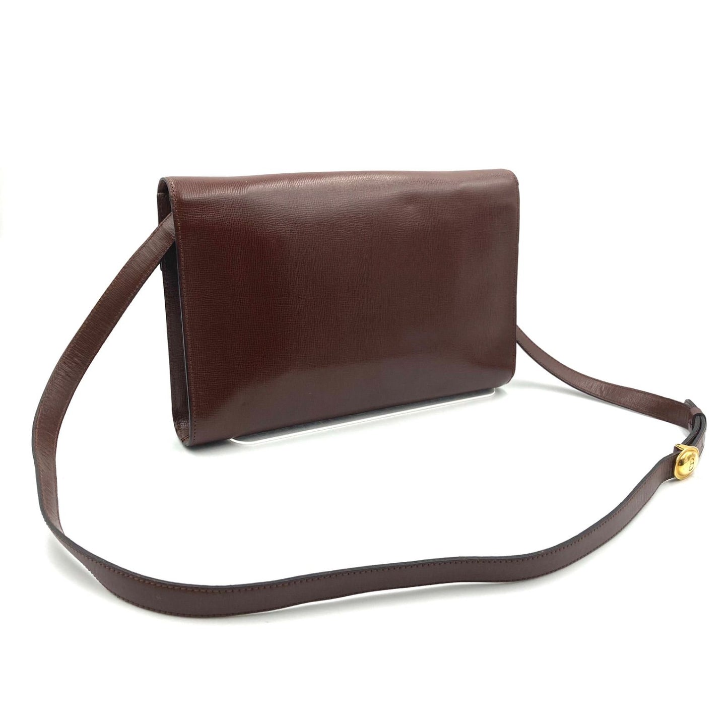 C H R I S T I A N D I O R Vintage Leather Logo Flap Crossbody Shoulder Bag Brown France
