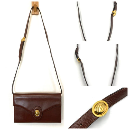 C H R I S T I A N D I O R Vintage Leather Logo Flap Crossbody Shoulder Bag Brown France