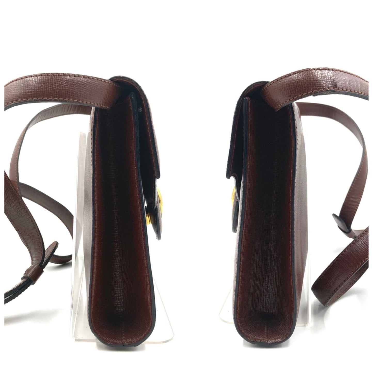 C H R I S T I A N D I O R Vintage Leather Logo Flap Crossbody Shoulder Bag Brown France