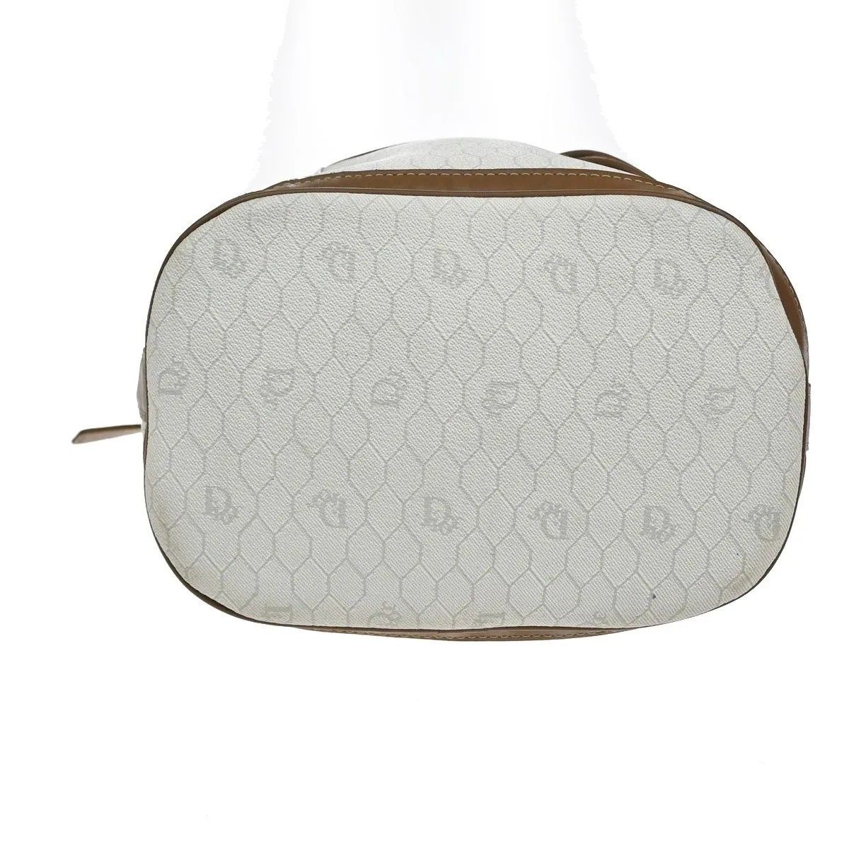 C H R I S T I A N D I O R Vintage Honeycomb Monogram Canvas Drawstring Bucket Bag White Brown