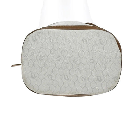 C H R I S T I A N D I O R Vintage Honeycomb Monogram Canvas Drawstring Bucket Bag White Brown
