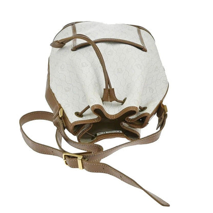 C H R I S T I A N D I O R Vintage Honeycomb Monogram Canvas Drawstring Bucket Bag White Brown