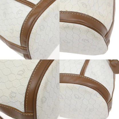 C H R I S T I A N D I O R Vintage Honeycomb Monogram Canvas Drawstring Bucket Bag White Brown