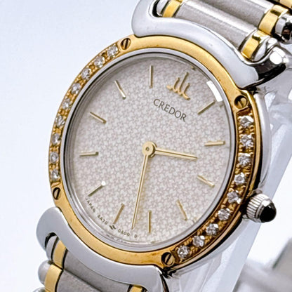 S E I K O C R E D O R 5A70-0210 Diamond Bezel Two-Tone Quartz Dress Watch