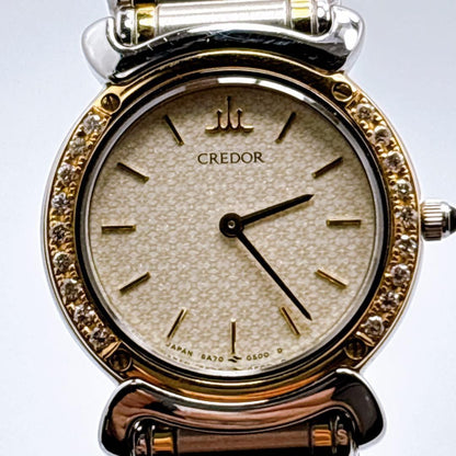 S E I K O C R E D O R 5A70-0210 Diamond Bezel Two-Tone Quartz Dress Watch