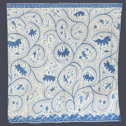 Vintage 1950s White & Blue Batik Sarong