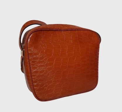 Vintage Salvatore Ferragamo Vara Bow Croc-Embossed Leather Camera Bag