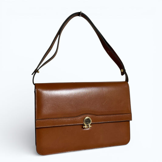 C H R I S T I A N D I O R Vintage Leather CD Logo Flap Shoulder Bag Brown