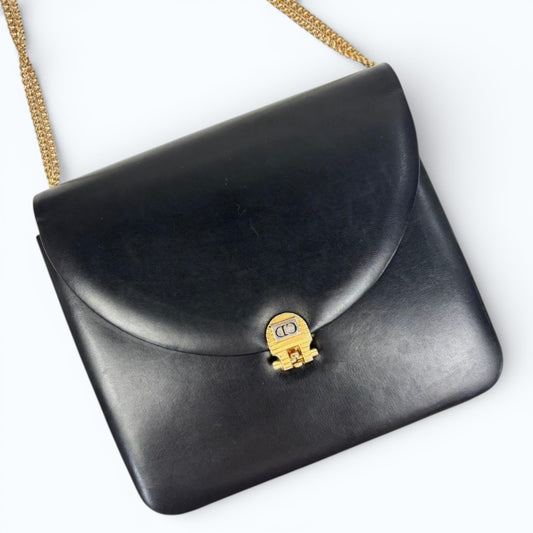 C H R I S T I A N D I O R Vintage CD Logo Chain Leather Flap Shoulder