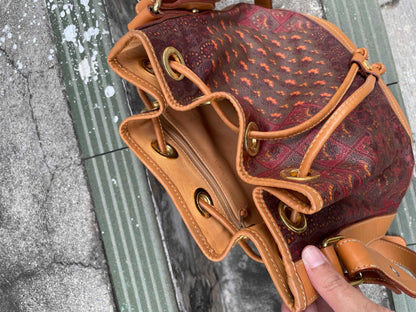 Vintage Escada Paisley Print Leather Bucket Bag