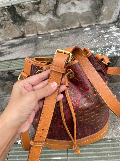 Vintage Escada Paisley Print Leather Bucket Bag