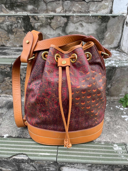 Vintage Escada Paisley Print Leather Bucket Bag