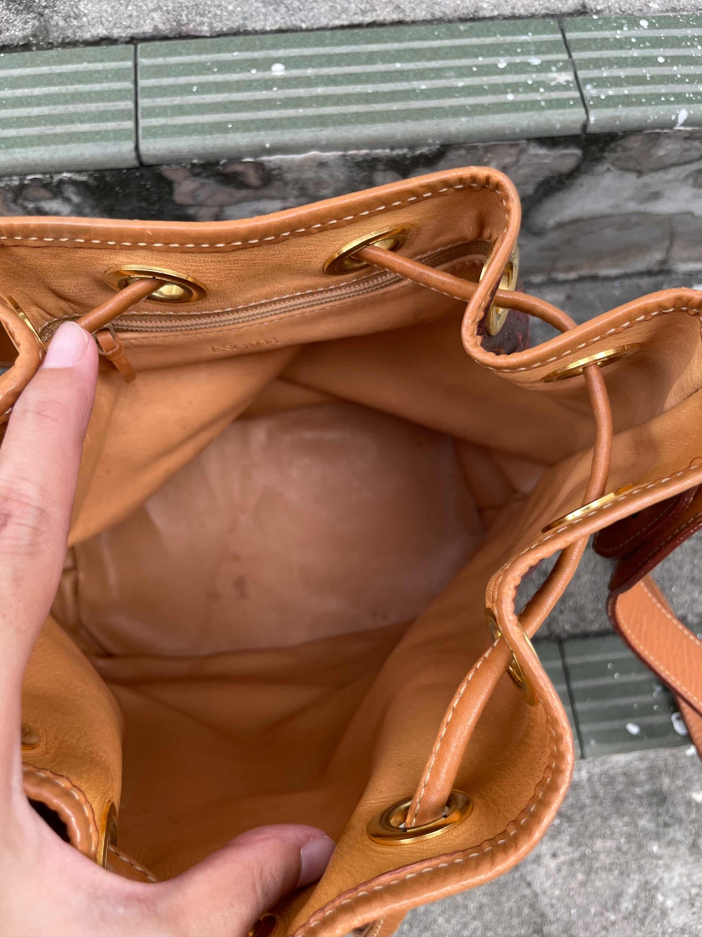 Vintage Escada Paisley Print Leather Bucket Bag
