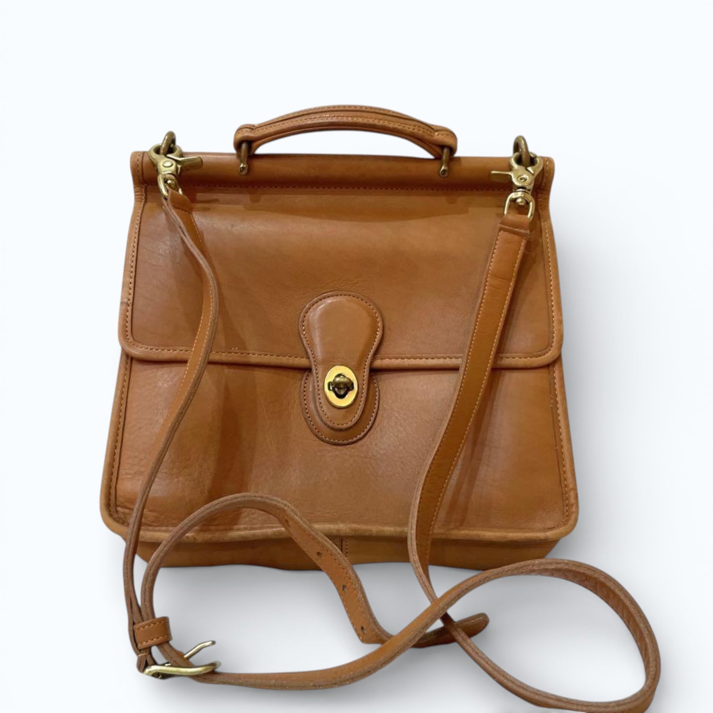 C O A C H Willis Vintage Turnlock Leather 2-Way Top Handle Shoulder Bag Camel Brown USA
