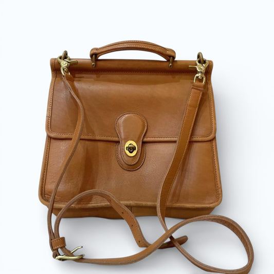 C O A C H Willis Vintage Turnlock Leather 2-Way Top Handle Shoulder Bag Camel Brown USA
