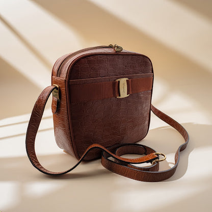 Vintage Salvatore Ferragamo Vara Bow Croc-Embossed Leather Camera Bag