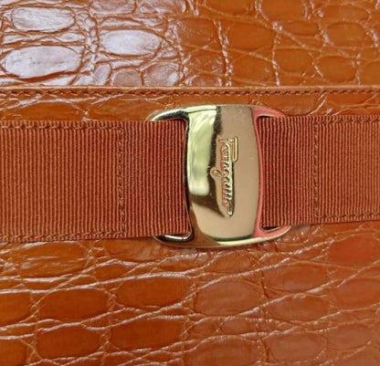 Vintage Salvatore Ferragamo Vara Bow Croc-Embossed Leather Camera Bag