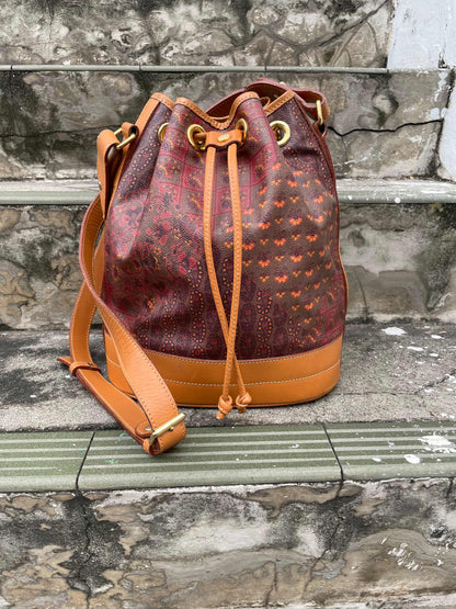 Vintage Escada Paisley Print Leather Bucket Bag