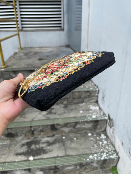 Exquisite Vintage Floral Tapestry Frame Bag with Gold Snake Chain