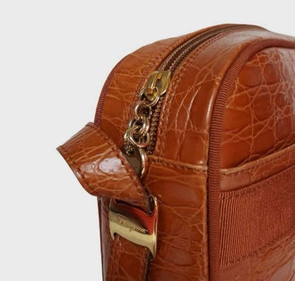 Vintage Salvatore Ferragamo Vara Bow Croc-Embossed Leather Camera Bag